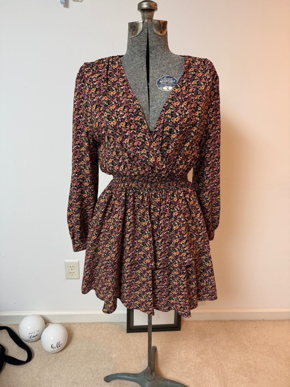 Zara Black Mini Dress with Pink & Yellow Floral Print